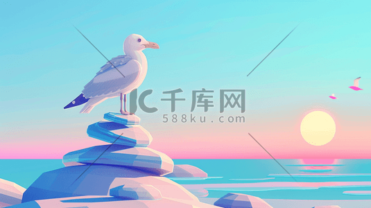 双网双信号插画图片_绘画海边岩石上白鸽的插画