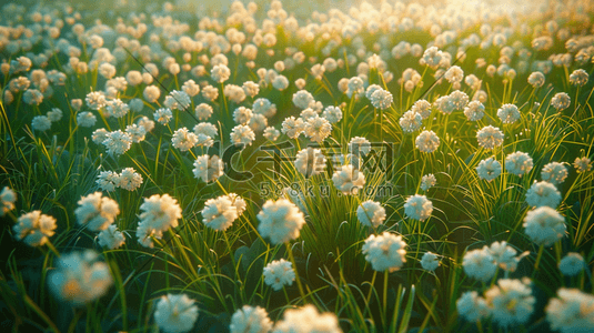 青青草原上盛开的白色小花插画