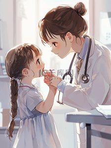 预订预订插画图片_小女孩给医院医生给看病
