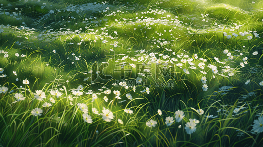 花草原插画图片_青青草原上盛开的白色小花插画