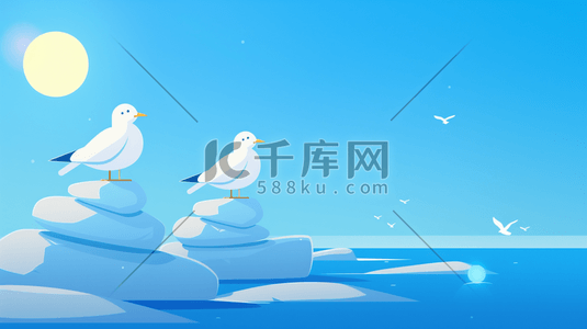 双网双信号插画图片_绘画海边岩石上白鸽的插画