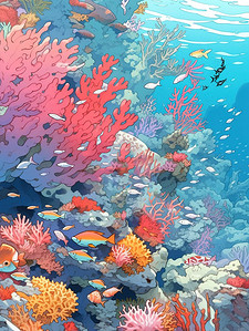 海洋生物插画图片_美丽的海底世界海洋生物插画8