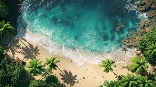 长满椰子树的海边沙滩插画