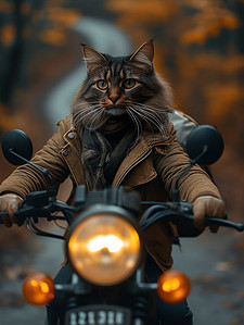 摩托车传单插画图片_骑摩托车的猫冒险矢量插画