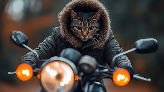 骑摩托车的猫冒险插画海报