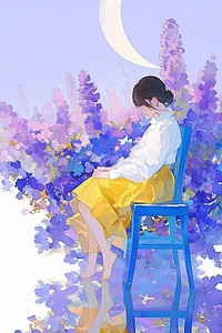 丁香花女孩唯美插画手绘