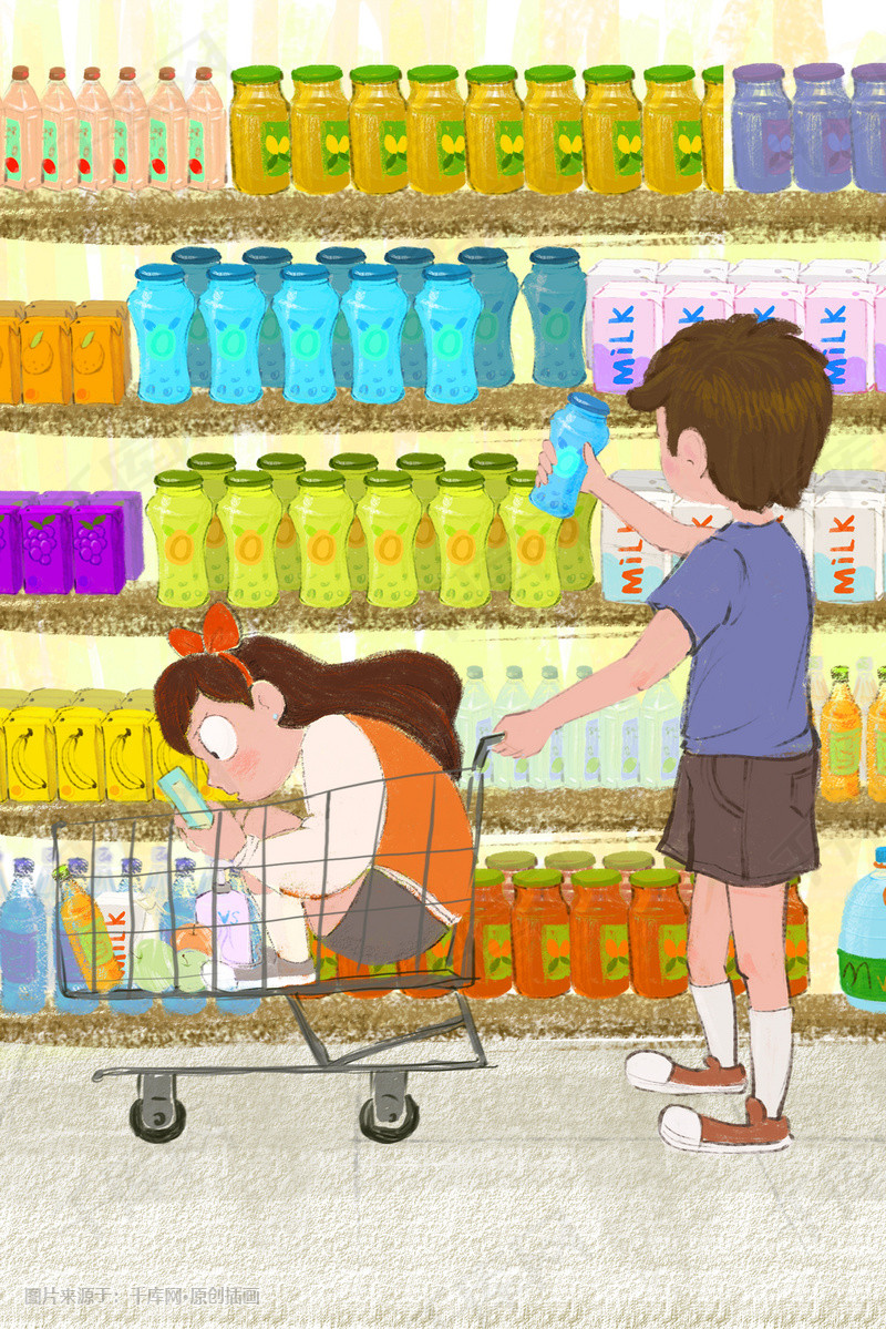 情侣超市购物插画