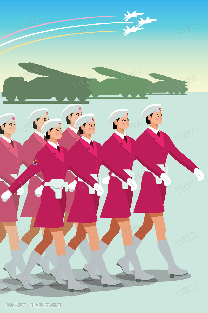 美丽的女民兵们齐走正步