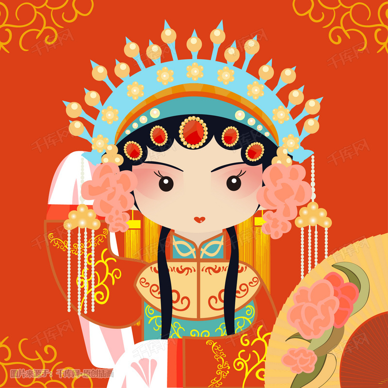 京剧  花旦  头像  红色  主题  插画  可爱  卡通  开心     [声明]