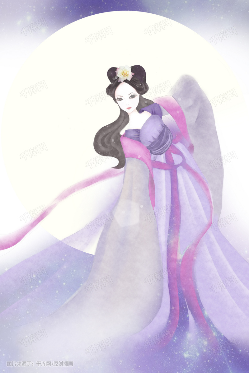 嫦娥中秋奔月水彩插画