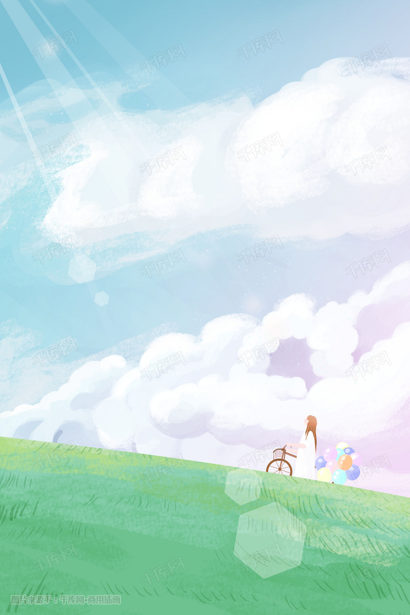 仰望天空的女孩梦幻插画