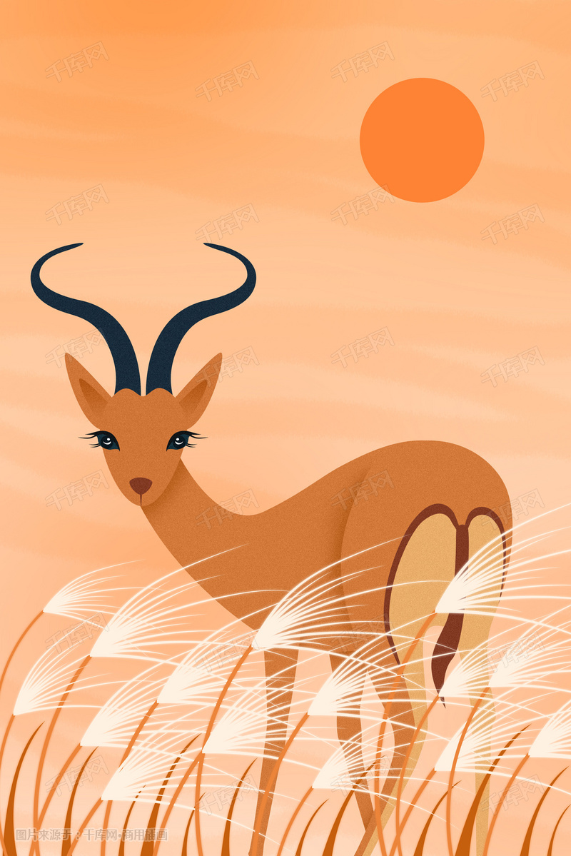 野生保护动物藏羚羊插画