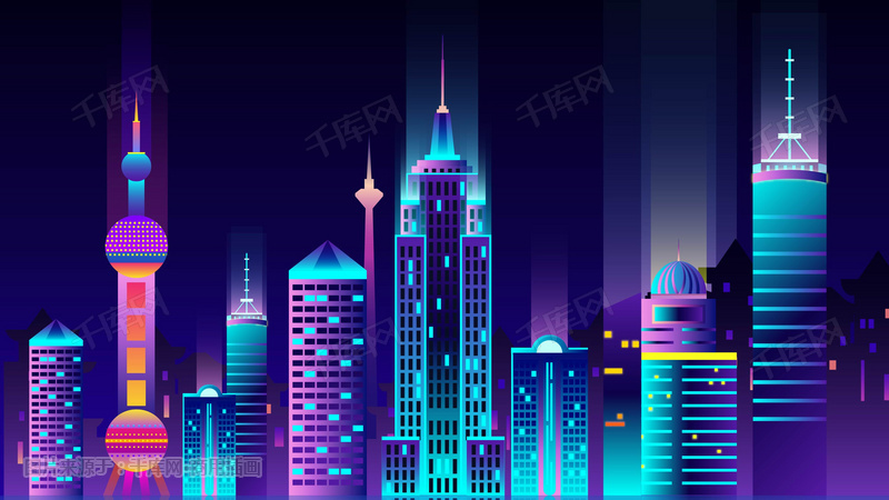 扁平风渐变上海城市建筑插画图片