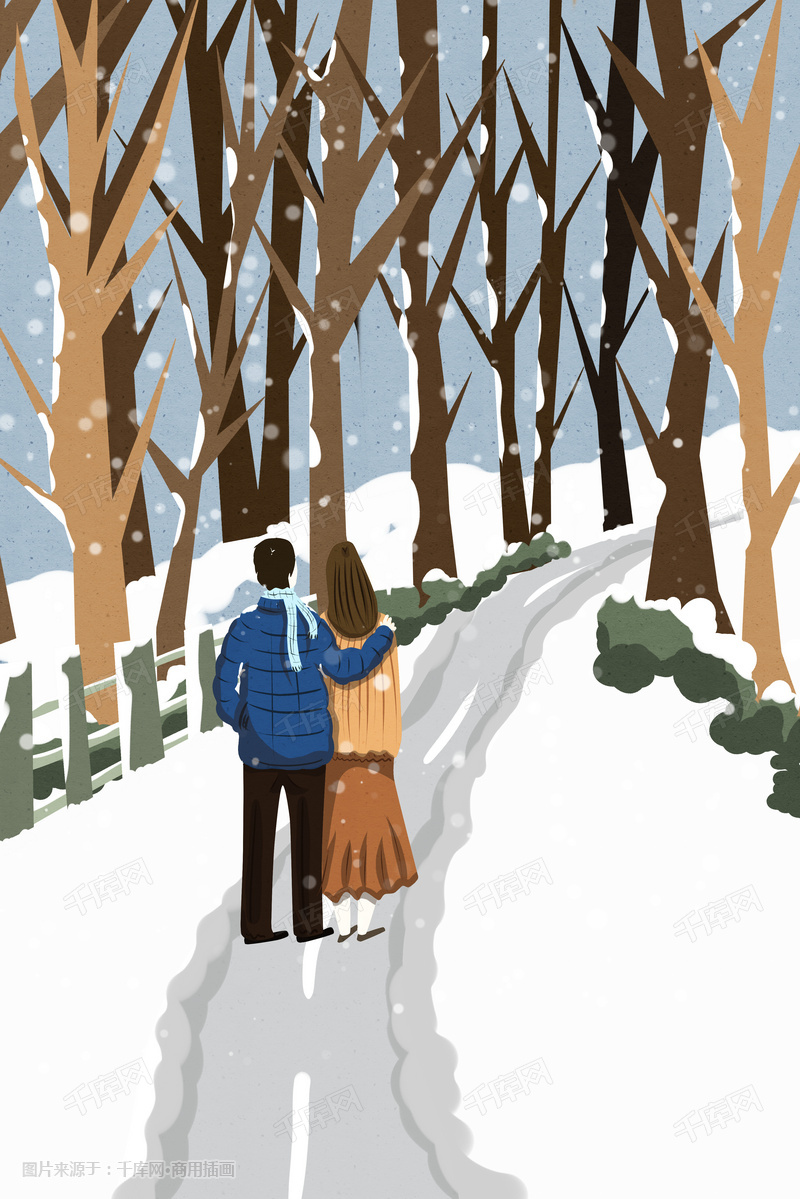 雪景漫步插画免费下载手绘  简约  清新  大雪  传统节气  雪景  下雪