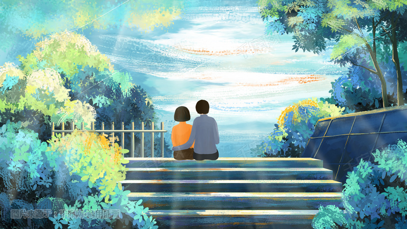 唯美小清新校园爱情插画图片