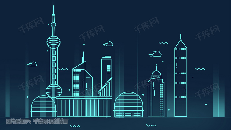 简洁卡通线条城市地标建筑上海东方明珠
