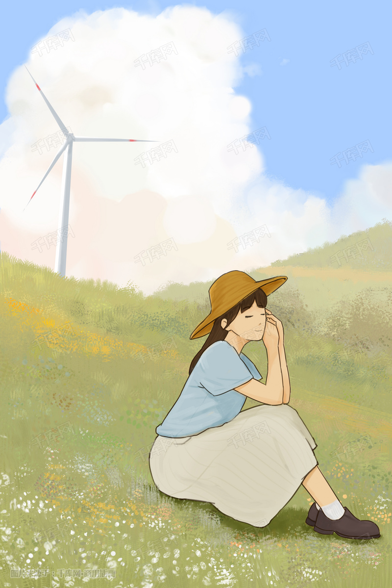 手绘春天小清新美好踏青