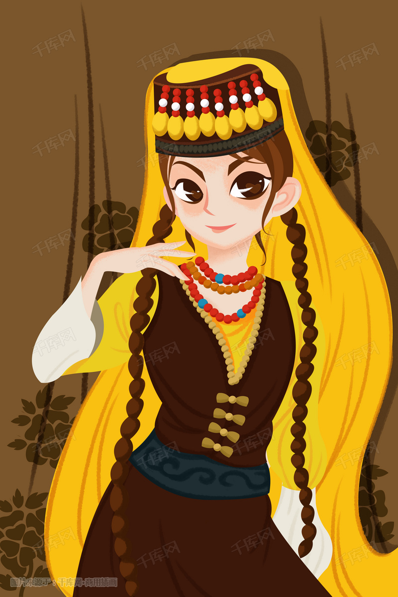 少数民族人物塔吉克族手绘插画