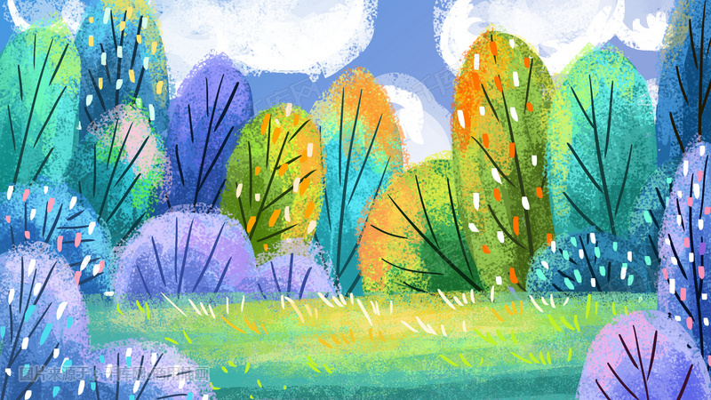 多彩春季风景背景插画图片_千库网(插画id:30717)