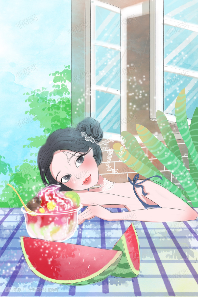 清凉夏天唯美清新插画图片_千库网(插画id:31732)