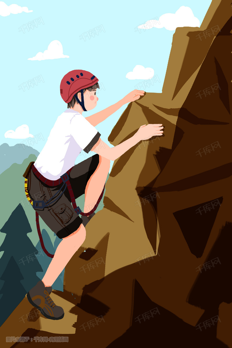 54青年节青年人登山攀岩运动健身卡通插画