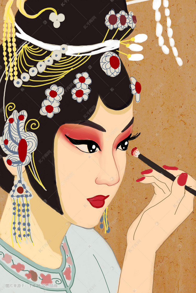 中国风传统文化戏曲人物化妆插画图片-千库网