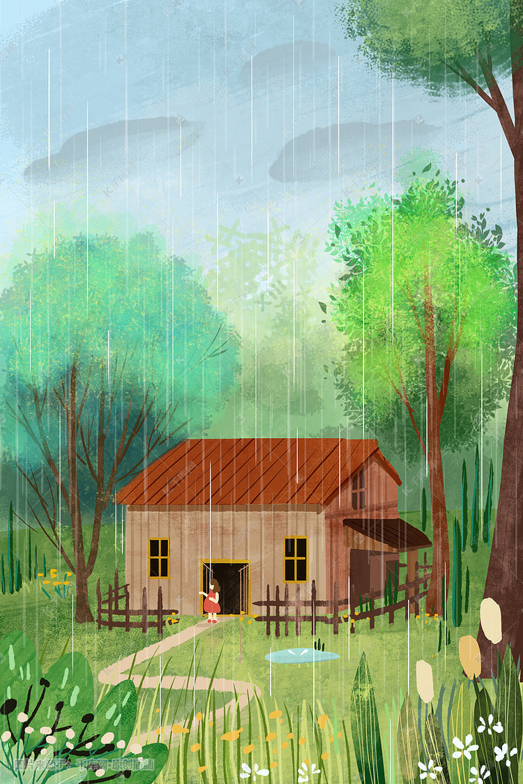 春天谷雨野外木屋风景竖图