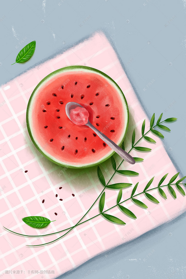 水果插画西瓜手绘粉笔画