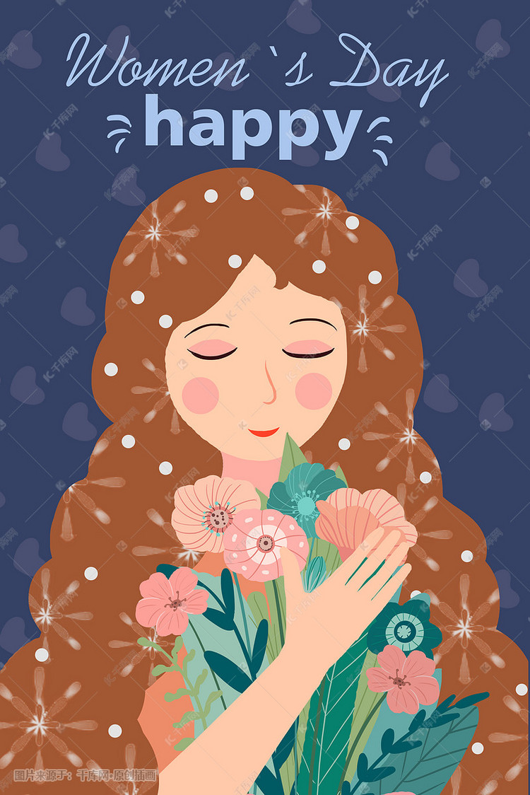 38妇女节女神节女生节花朵卡通人物插画