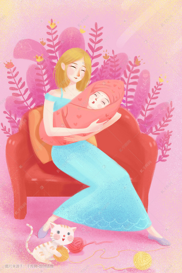 母亲节抱着婴儿的母亲人物插画