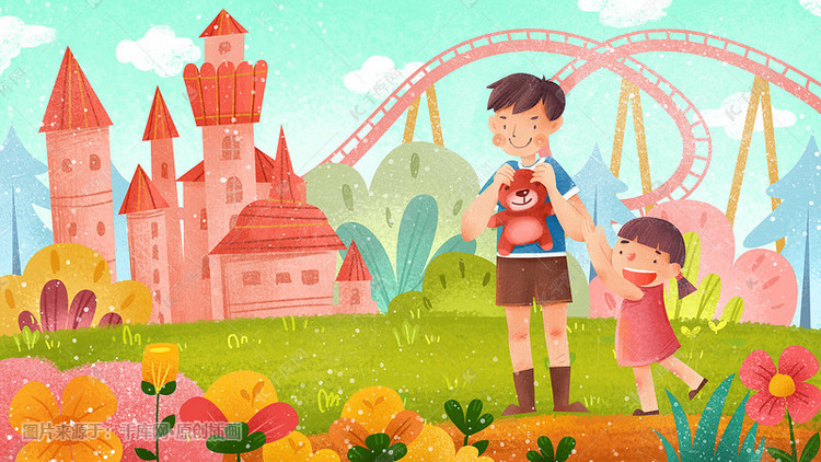 游乐园出游卡通童趣背景