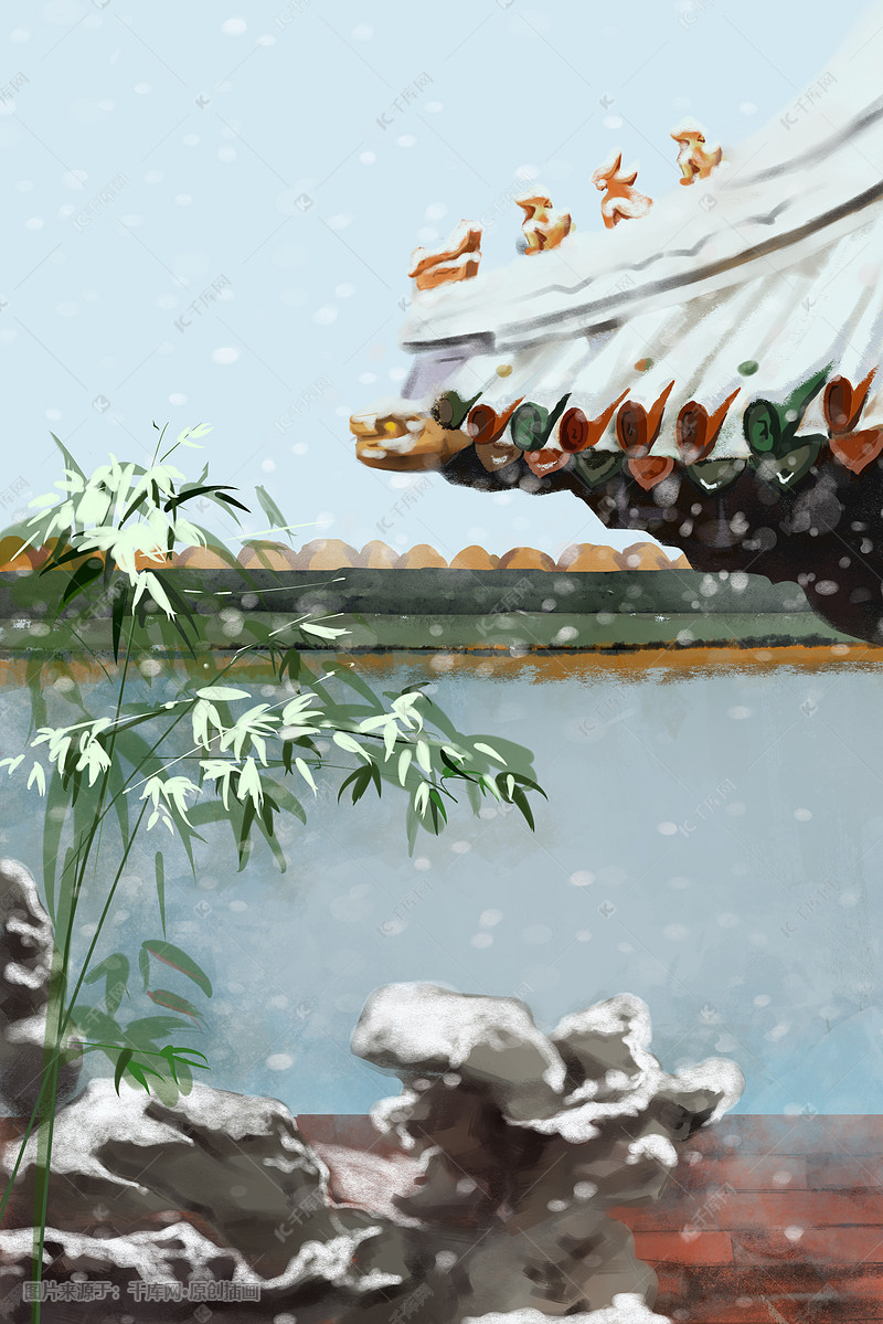 冬天雪景冬至古风手绘