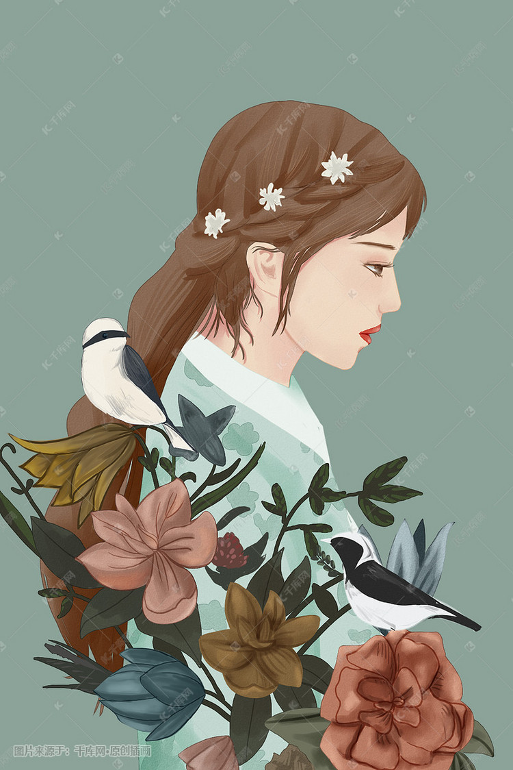文艺少女侧脸插画