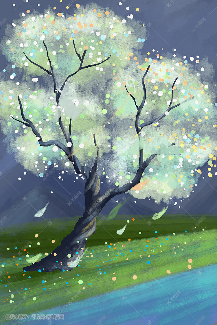 春天风景背景手绘插画图片-千库网