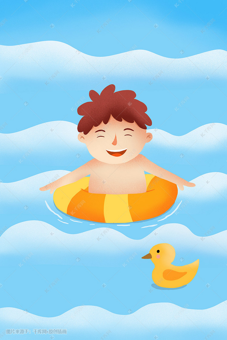 小清新手绘儿童活动游泳插画