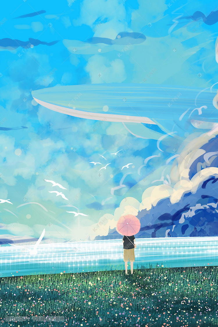 夏日海边天空云朵风景治愈系