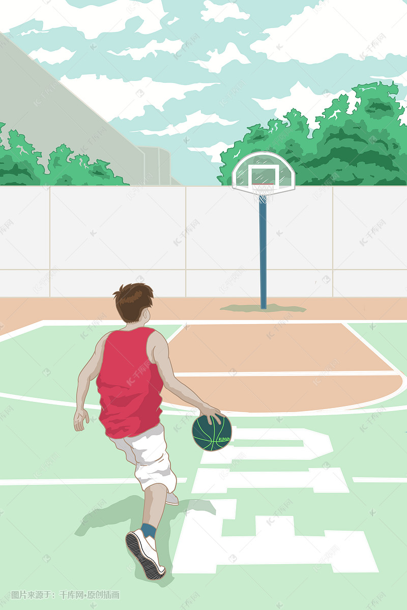 在篮球场打球的人插画图片-千库网