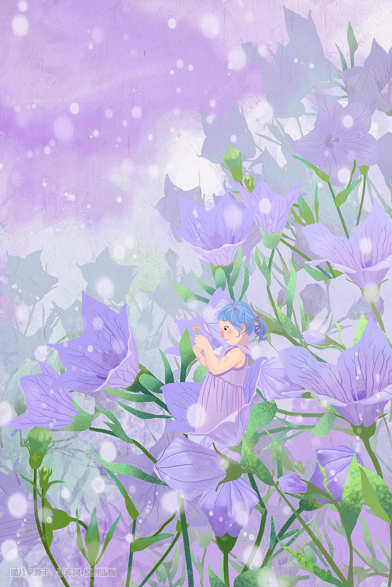 六月你好紫色肌理唯美浪漫桔梗花精灵