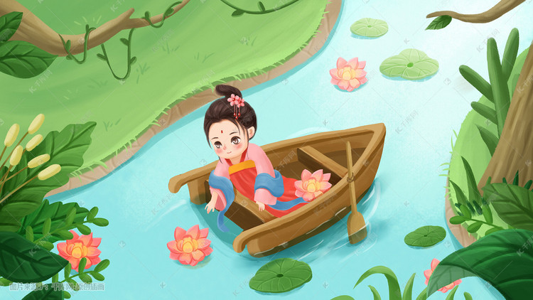 处暑女孩游船放河灯