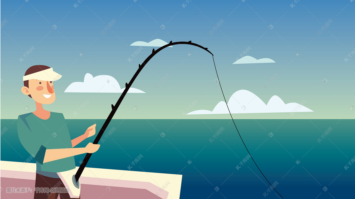海上钓鱼人物插画