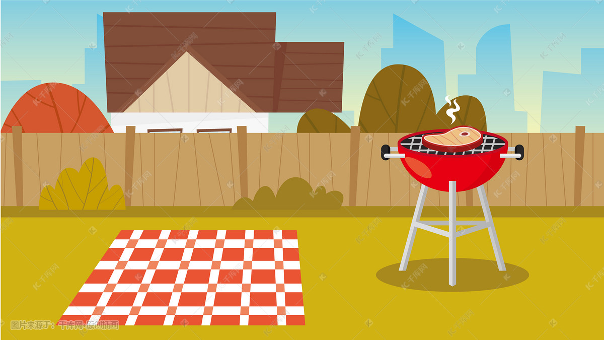 户外烧烤bbq场景插画