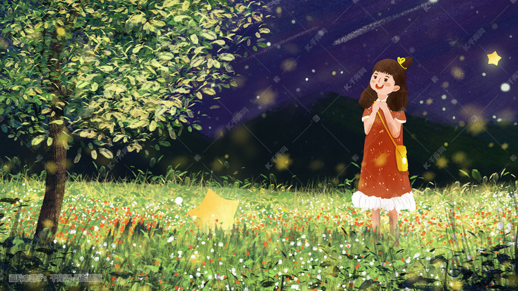夏日星空梦幻萤火虫治愈系