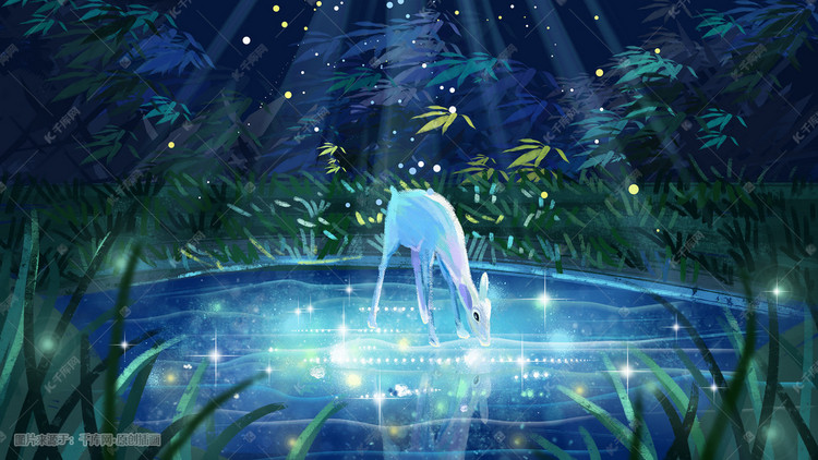 唯美梦幻白鹿风景背景插画图片-千库网