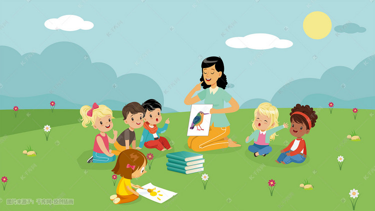 温馨可爱儿童教育读书学习插画