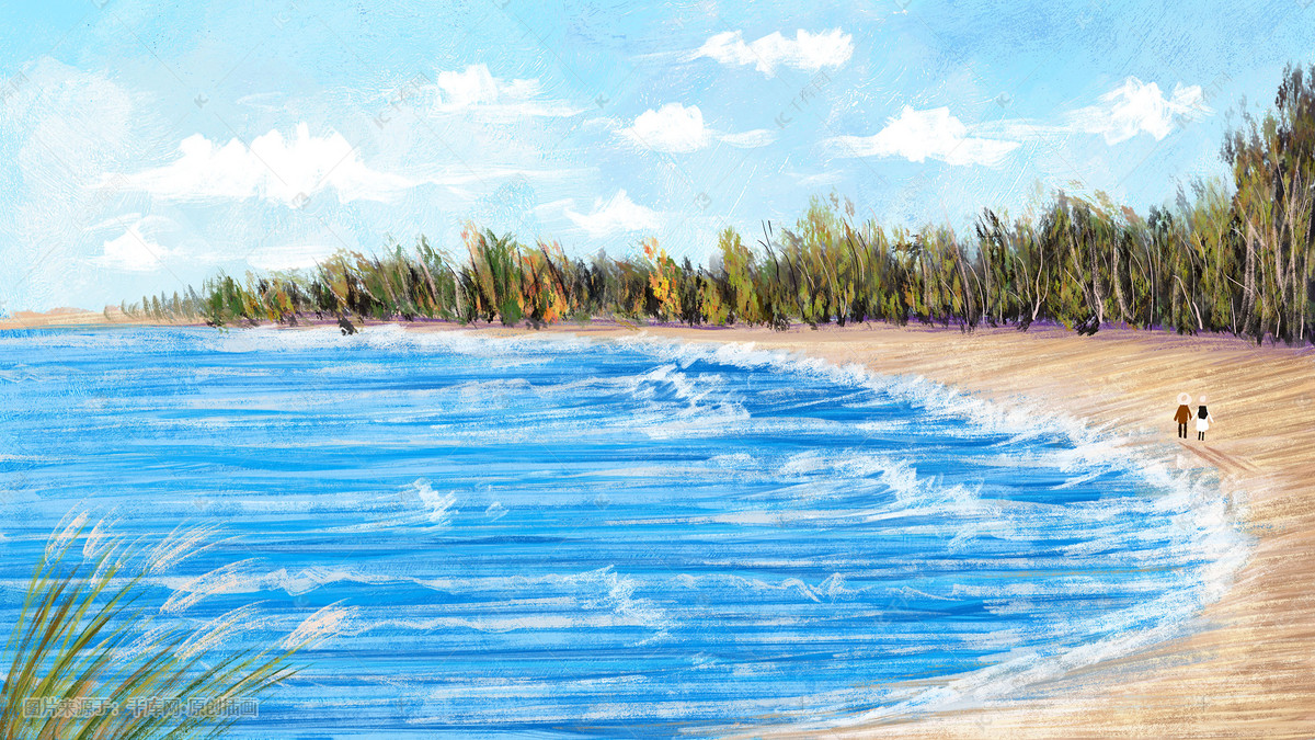 夏日油画海边散步风景
