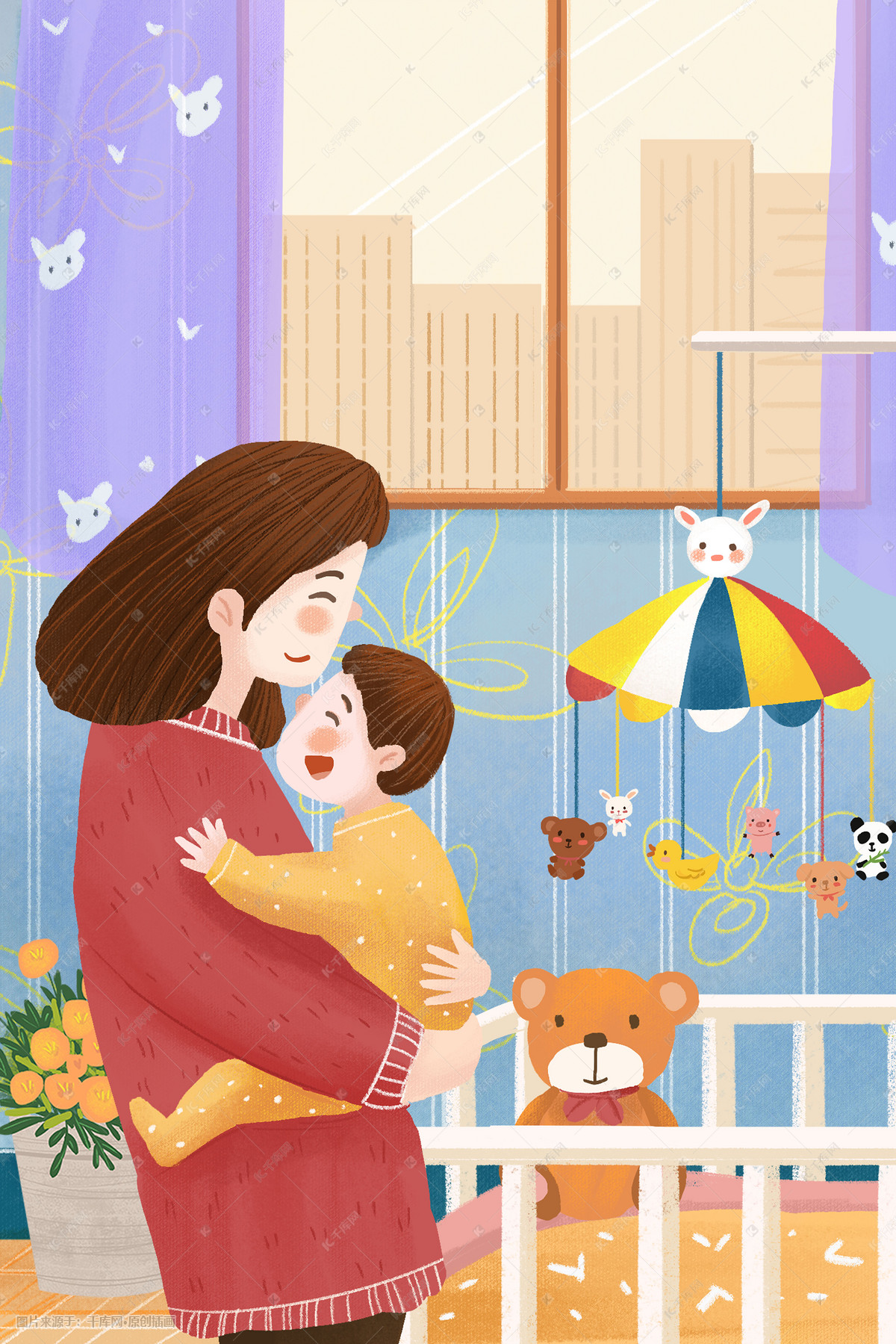 母婴主题妈妈抱着孩子温馨治愈