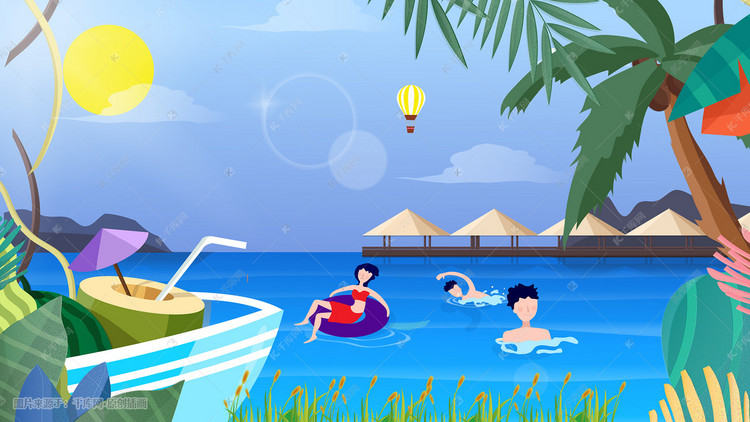 夏季沙滩游泳插画