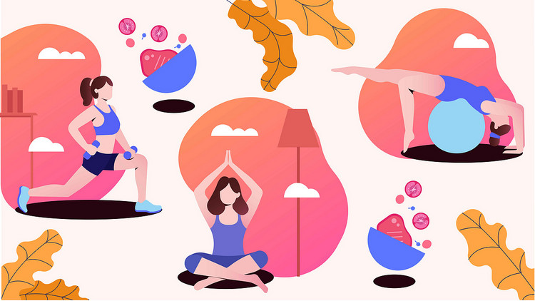 女生健身矢量插画