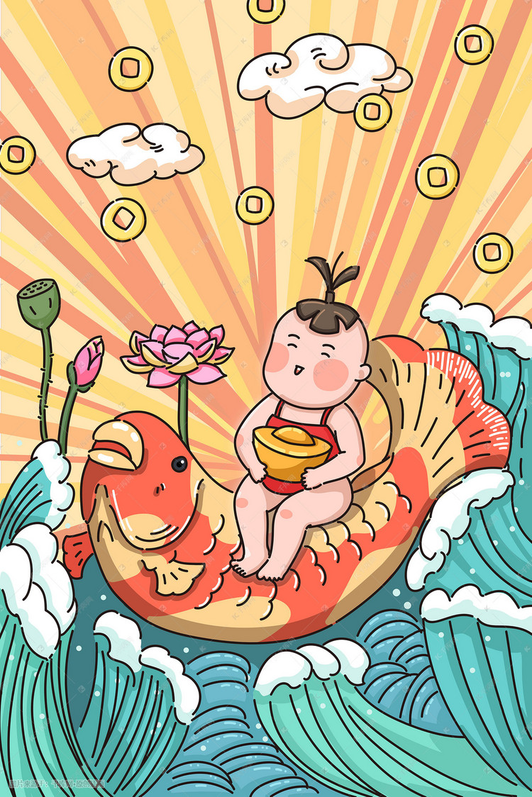 年画娃娃福娃过年新年锦鲤金元宝