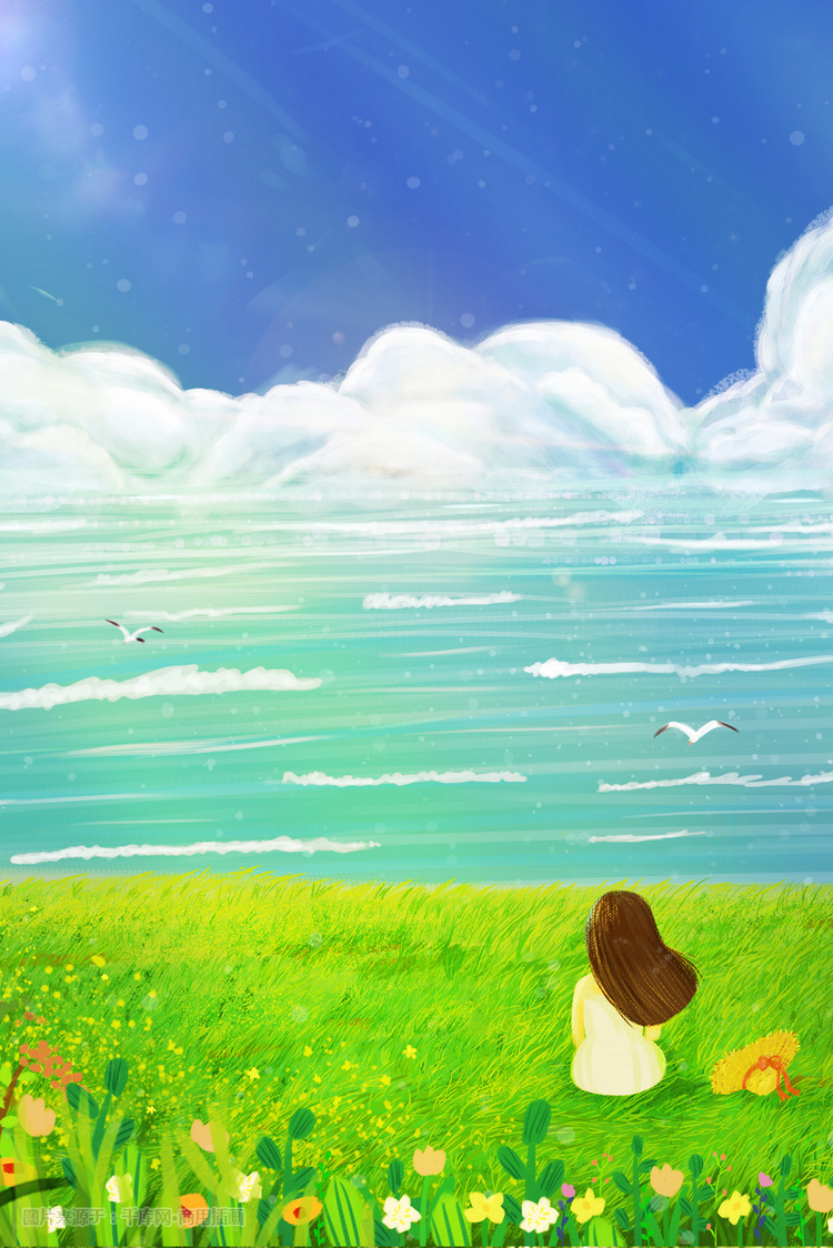 立夏春暖花开面朝大海治愈小清新插画